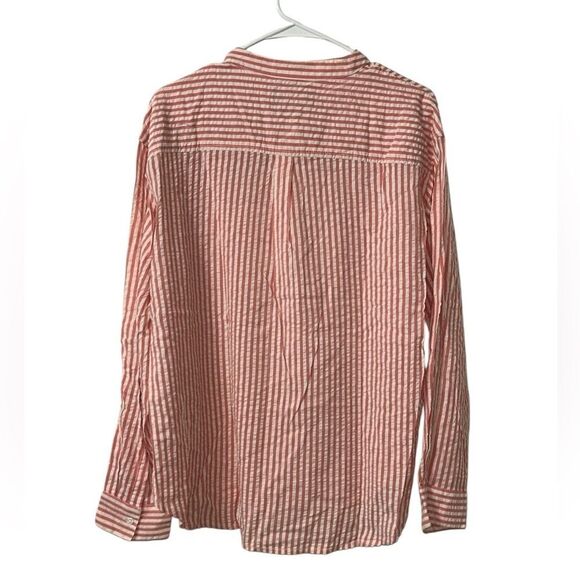 Piombo Seersucker Stripe Orange/White Button Down Shirt(Size 12) - Picture 4 of 9